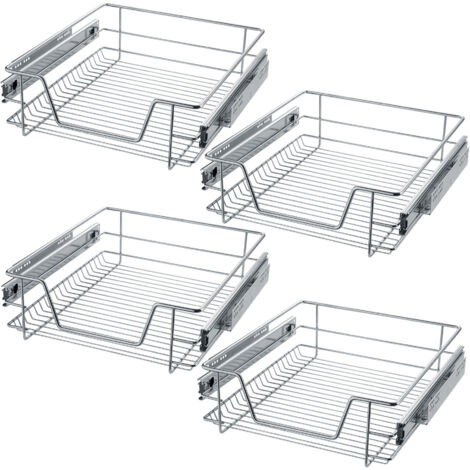 Tectake – Tiroir de rangement télescopique 50 cm – Lot de 4 – Métal chromé – Capacité 12 kg – Installation facile avec notice illustrée
