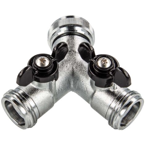 tecuro 2-Wege Y-Verteiler mit Absperrhähnen 3/4 Zoll für Auslaufventile, Messing