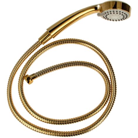 tecuro Antikalk - Handbrause ew-080 gold - mit 3-Funktionen und Metallschlauch 125 cm - vergoldet