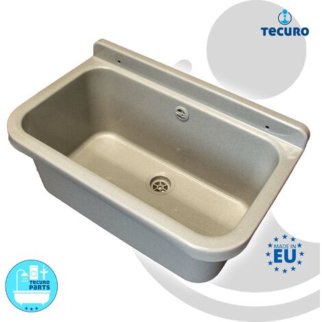 tecuro Ausgussbecken P55G, grau, mit Ablaufgarnitur und Siphon, 18 Liter, 550x340x210 mm