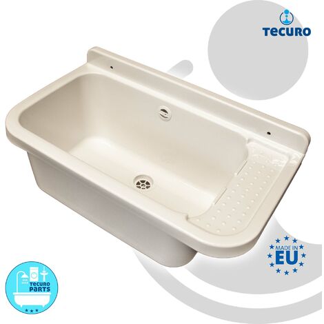 tecuro Ausgussbecken P60, weiß, mit Ablaufgarnitur und Siphon, 17 Liter, 590x340x210 mm