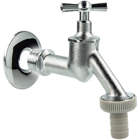 tecuro Auslaufventil 1/2 Zoll, Knebeloberteil, Schlauchtülle, Wandrosette - Messing mattverchromt