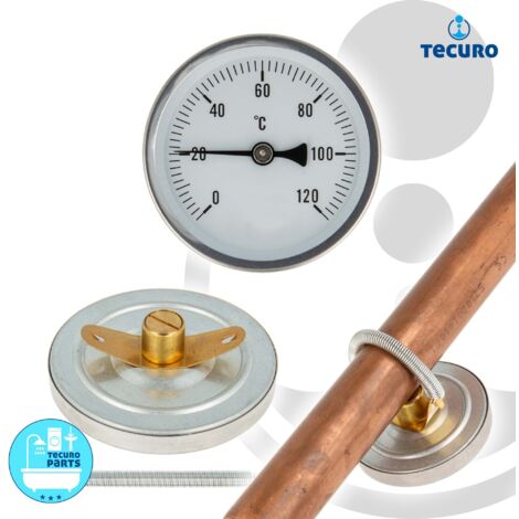 tecuro Bi-Metall Ø 63 mm Anlegethermometer 0 - 120°C Metallausführung mit Klemmfeder