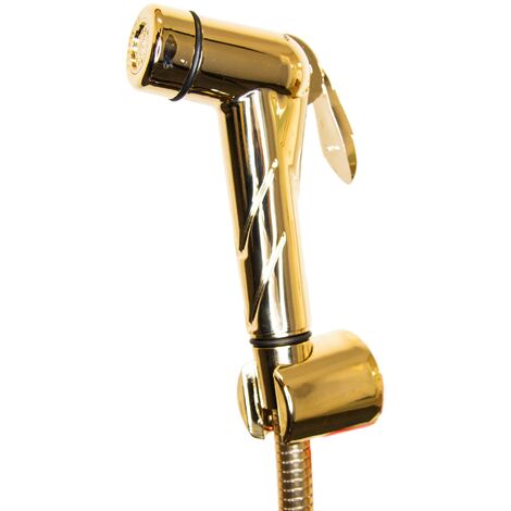 tecuro Bidet WC Handbrause Set SHATTAF, gold, 1-strahlig, 1,20 m Schlauch und Wandhalter