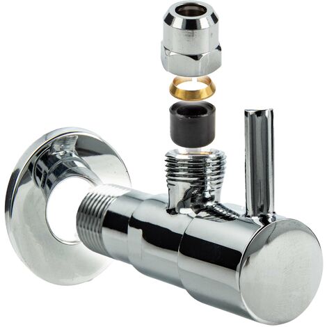 tecuro Design Eck-Ventil mit Quetschverschraubung,1/2 Zoll Wandanschluss, Messing verchromt