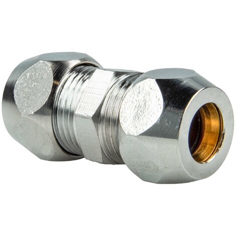tecuro Doppel Quetschverschraubung G 3/8 Zoll , reduziert Ø 10 mm x  Ø 8 mm Rohr, Messing verchromt