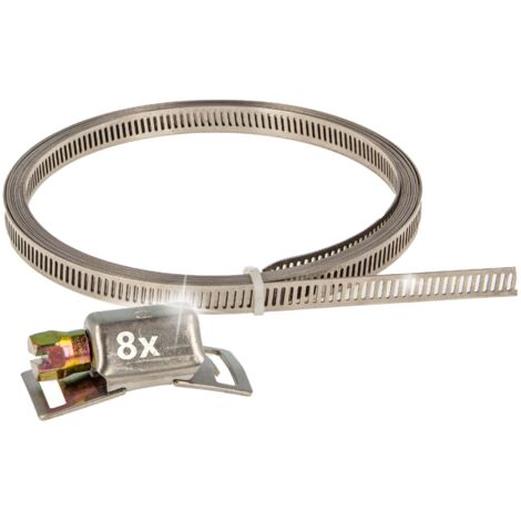 tecuro Endlosband - Schlauchschellen - Set: Band 3 m x 8 mm, Chromstahl W2, inkl. 8 x Gehäuse