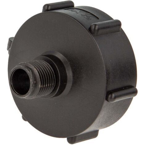 tecuro IBC Adapter Anschlusskappe mit Grobgewinde S60 x 6 und Aussengewinde 1/2 Zoll (DN15), HDPE