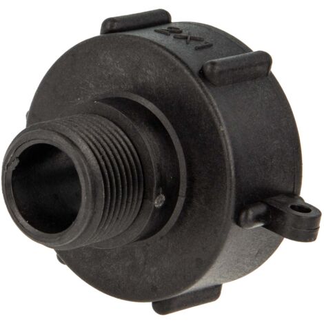 tecuro IBC Adapter Anschlusskappe mit Grobgewinde S60 x 6 und Aussengewinde 1 Zoll (DN25), HDPE