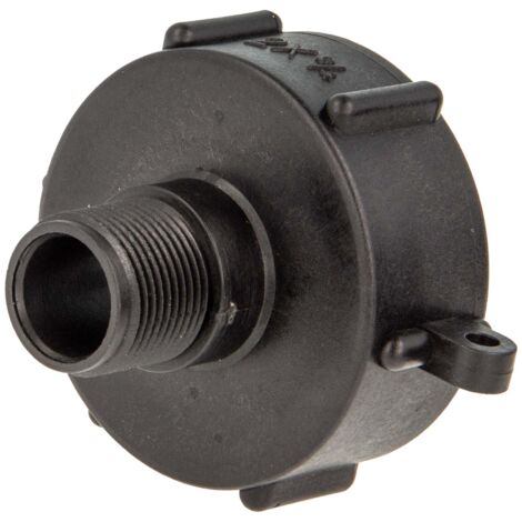 tecuro IBC Adapter Anschlusskappe mit Grobgewinde S60 x 6 und Aussengewinde 3/4 Zoll (DN20), HDPE