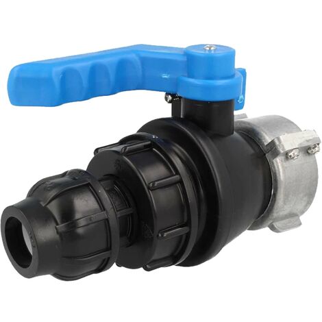 tecuro IBC Adapter Kugelventil mit PE-Klemmverbinder Ø 32 mm, beidseitig Grobgewinde S60 x 6 , HDPE-schwarz