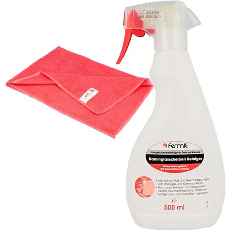tecuro Kaminglasscheiben Reiniger 500 ml Sprühflasche inkl. Mikrofasertuch