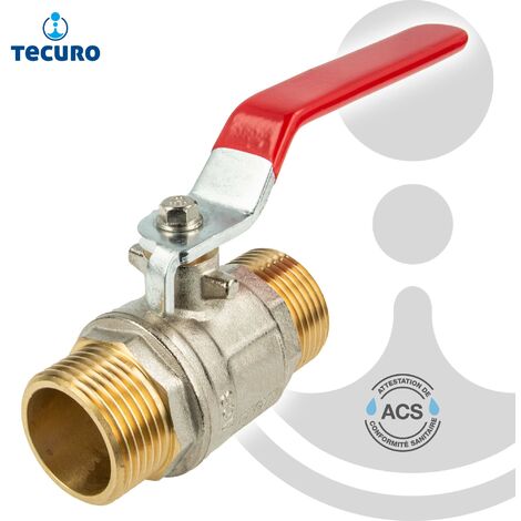tecuro Kugelhahn (ACS), beids. Außengewinde G 1 1/2 Zoll (DN 40) Stahlhebel lang, MS-vernickelt