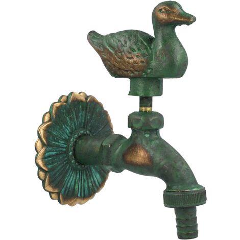 tecuro Nostalgie-Auslaufventil ENTE mit Ø 80 mm Wandrosette, Messing patiniert