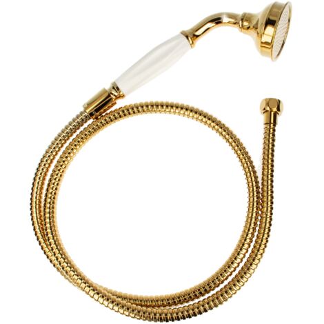 tecuro Nostalgie - Handbrause Ø 65 mm, 1-strahlig, mit 150 cm Metallbrauseschlauch vergoldet