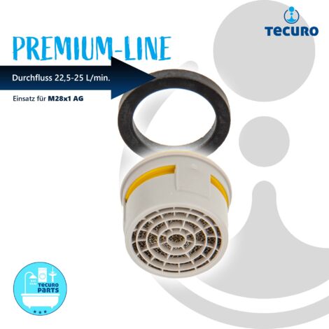 tecuro PREMIUM Mischdüse - Strahlregler Einsatz für M28x1, Durchflussklasse B: 22,5 - 25,0 l/min, inkl. Dichtungen