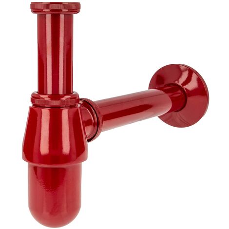 tecuro PROFI Flaschen-Geruchsverschluss Siphon, extra lang - Messing rot (RAL 3003)