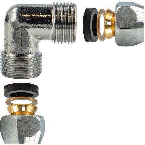 tecuro Quetschverschraubung, Winkel 90°, für Ø 10 mm Kupferrohr, Messing verchromt