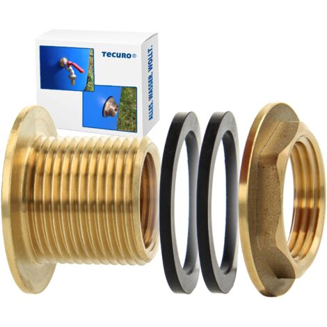 tecuro Regentonnendurchführung IG 1/2 x AG 3/4 Zoll - für Behälter, Tanks und Fässer - Messing
