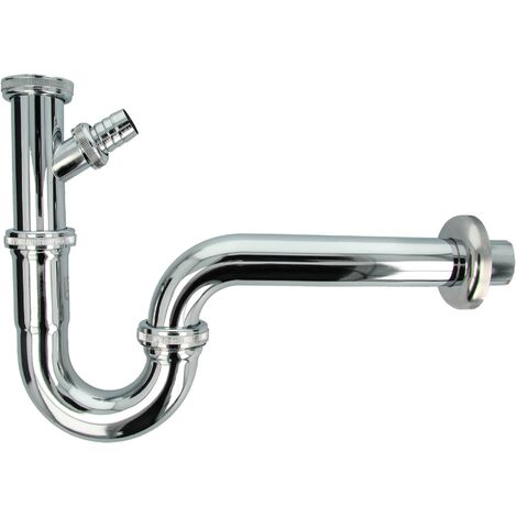 tecuro Röhrensiphon mit Geräteanschluss für Waschbecken 1 1/4 Zoll - Edelstahl/Messing verchromt