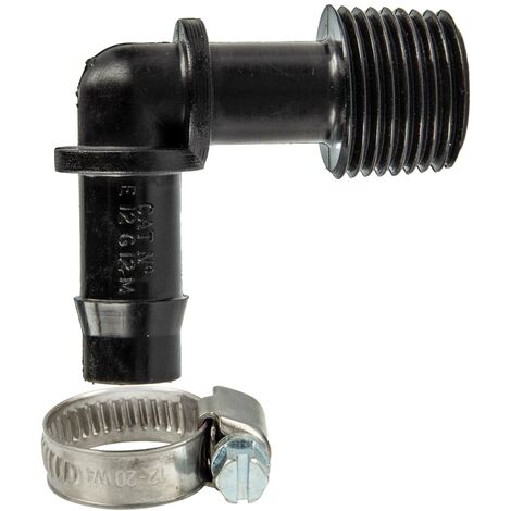 tecuro Schlauchtülle Winkel 90° Ø 14 mm x 1/2 Zoll AG (G), mit Edelstahlschlauchschelle - Nylon schwarz