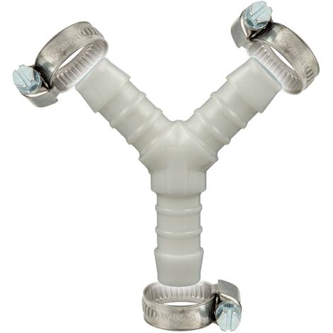 tecuro Schlauchverbinder Y Stück allseitig Ø 15 mm, mit Edelstahlschlauchschellen - Nylon weiß