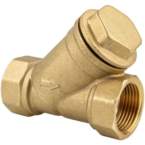tecuro Schrägsitz-Schmutzfänger Rp 1 (DN 25) mit Edelstahlsieb 0,5 mm Maschenweite, Messing
