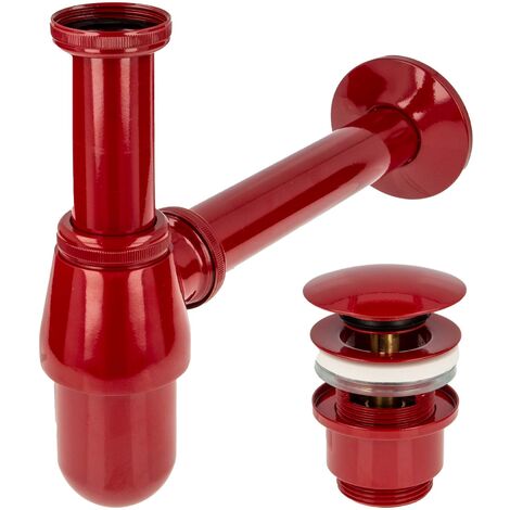 tecuro Siphon mit Pop Up Ablaufventil rot (RAL 3003) - Universal Set für Waschtisch / Waschbecken