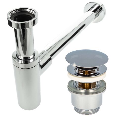 tecuro Siphon mit Pop Up Ablaufventil verchromt - Universal Set für Waschtisch / Waschbecken