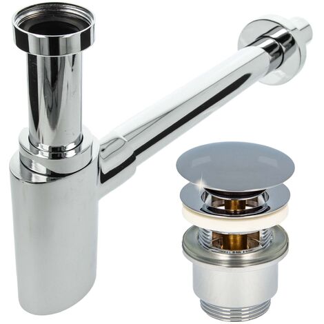 tecuro Siphon mit Pop Up Ablaufventil verchromt - Universal Set für Waschtisch / Waschbecken