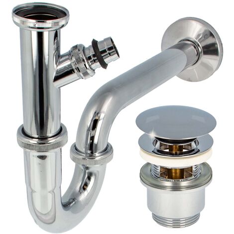 tecuro Siphon mit Pop Up Ablaufventil verchromt - Universal Set für Waschtisch / Waschbecken