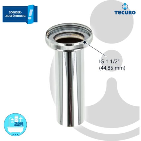 tecuro Tauchrohr mit Ø 32 x 1 1/2 Zoll Überwurfmutter x 100 mm SONDERAUSFÜHRUNG, Messing verchromt