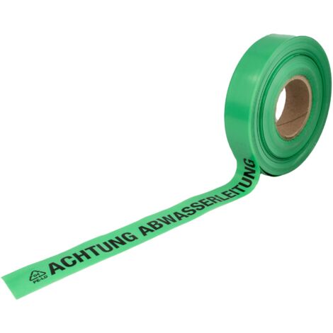 tecuro Trassenwarnband ACHTUNG ABWASSERLEITUNG, grün, 250 m x 40 mm, PE-Folie 0,1 mm, schwarz bedruckt