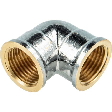tecuro Winkel 90° beidseitig Innengewinde Rp 1/2 Zoll (DN 15), Messing glanzverchromt