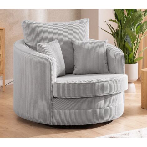 Ted - Drehsessel Love Seat XXL 360 Grad drehbar aus Hellgrau Cord-Stoff