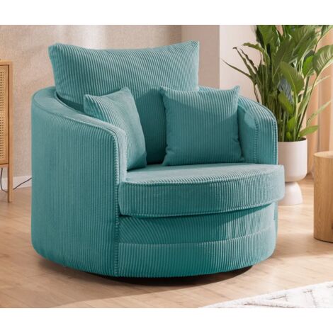 Ted - Drehsessel Love Seat XXL 360 Grad drehbar aus Türkis Cord-Stoff