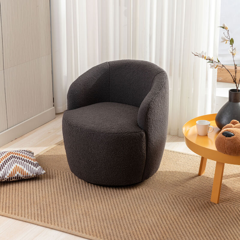 Dewdat - Teddy Fabric Swivel Accent Armchair Barrel Chair With Black Powder Coating Metal Ring,Dark Gray