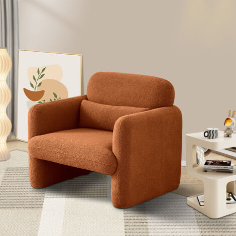 ROSAHQNDA Teddy-Fleece-Sofa, modernes Einzelsofa mit Stützkissen, für Wohnung, Büro, Wohnzimmer und Schlafzimmer, Dunkelorange