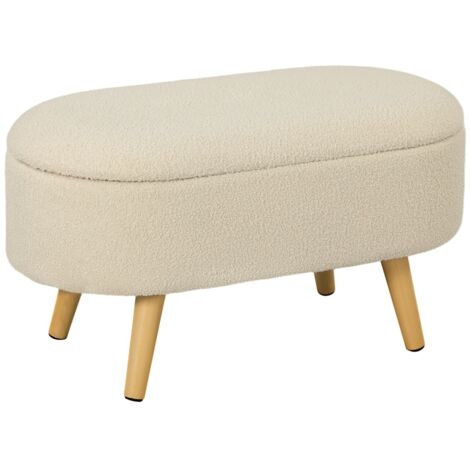 Teddy Fleece Storage Ottoman - Cream White
