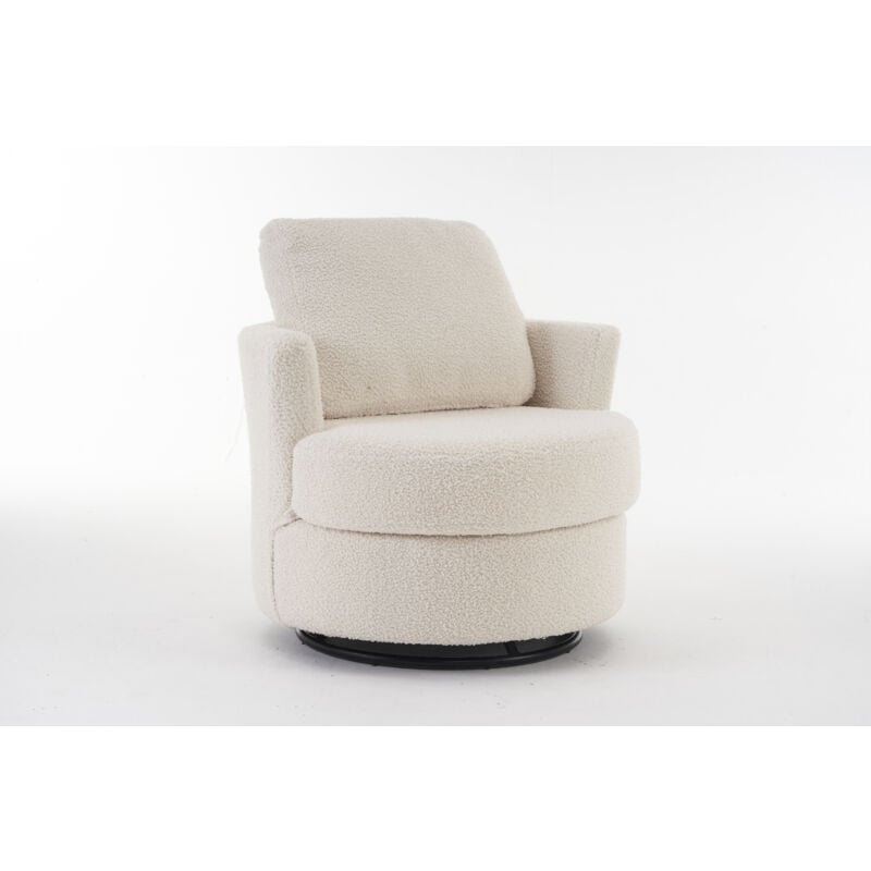 Teddy Swivel Armchair with Back Cushion Pillow Thick Foam Pad, White