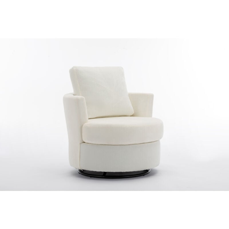 Abrihome - Chenille Swivel Armchair with Back Cushion Pillow Thick Foam Pad, Ivory