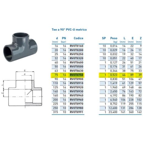 Tee a 90° PVC-U metrico d.75 INPFTI175000 - -  IRRITEC - -
