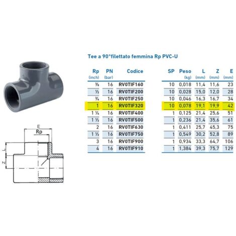 Tee a 90°filettato femmina Rp PVC-U 1" INPFTI232000 - - IRRITEC - -