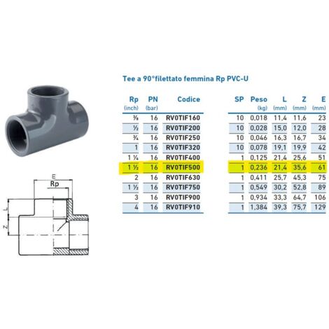 Tee a 90°filettato femmina Rp PVC-U 1"1/2 INPFTI250000 - - IRRITEC - -