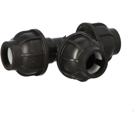 Tee di compressione PP 90 gradi 20x20x20 PN16, per tubi PE, nero