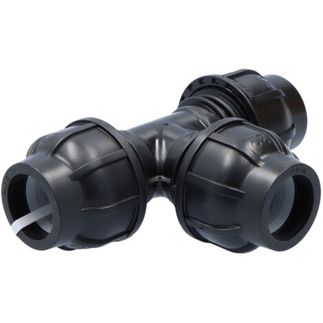 Tee di compressione PP 90 gradi 32x32x32 PN16, per tubi PE, nero