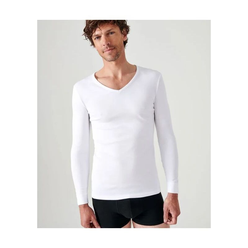 Sans Marque - Tee-shirt damart Col v - Manches longues - Blanc - t.l - 12302