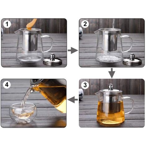 Teekanne aus Glas mit herausnehmbarem Edelstahlfilter zur Zubereitung von losem Tee und Blütentee