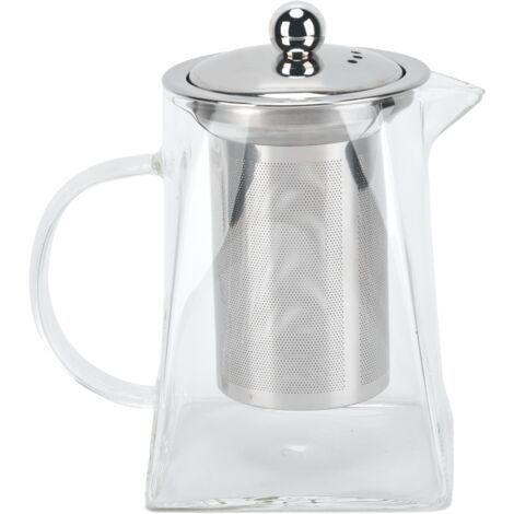 Teekanne aus Klarglas mit herausnehmbarem Edelstahlfilter (304) für Zuhause und Büro, 750 ml