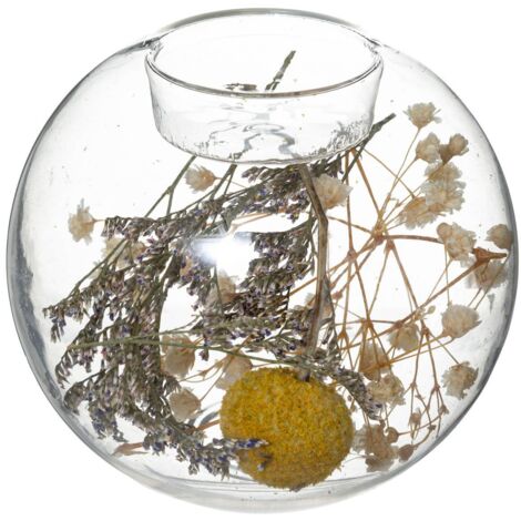 Teelicht mit Trockenblumen Folk - Glas - D10 cm
